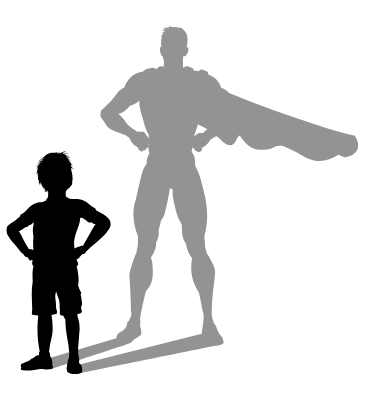 Graphic with boy and shadow a super hero