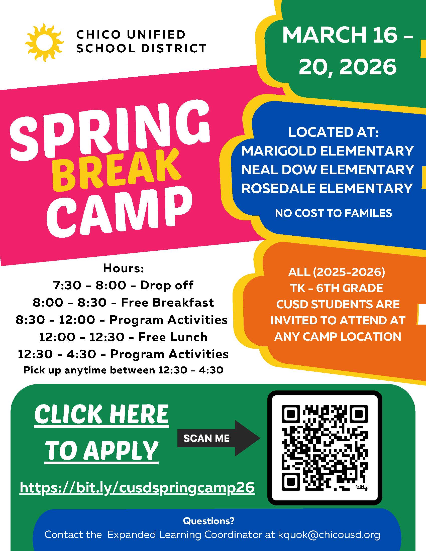 Flyer for Spring Break Camp Grades TK-6