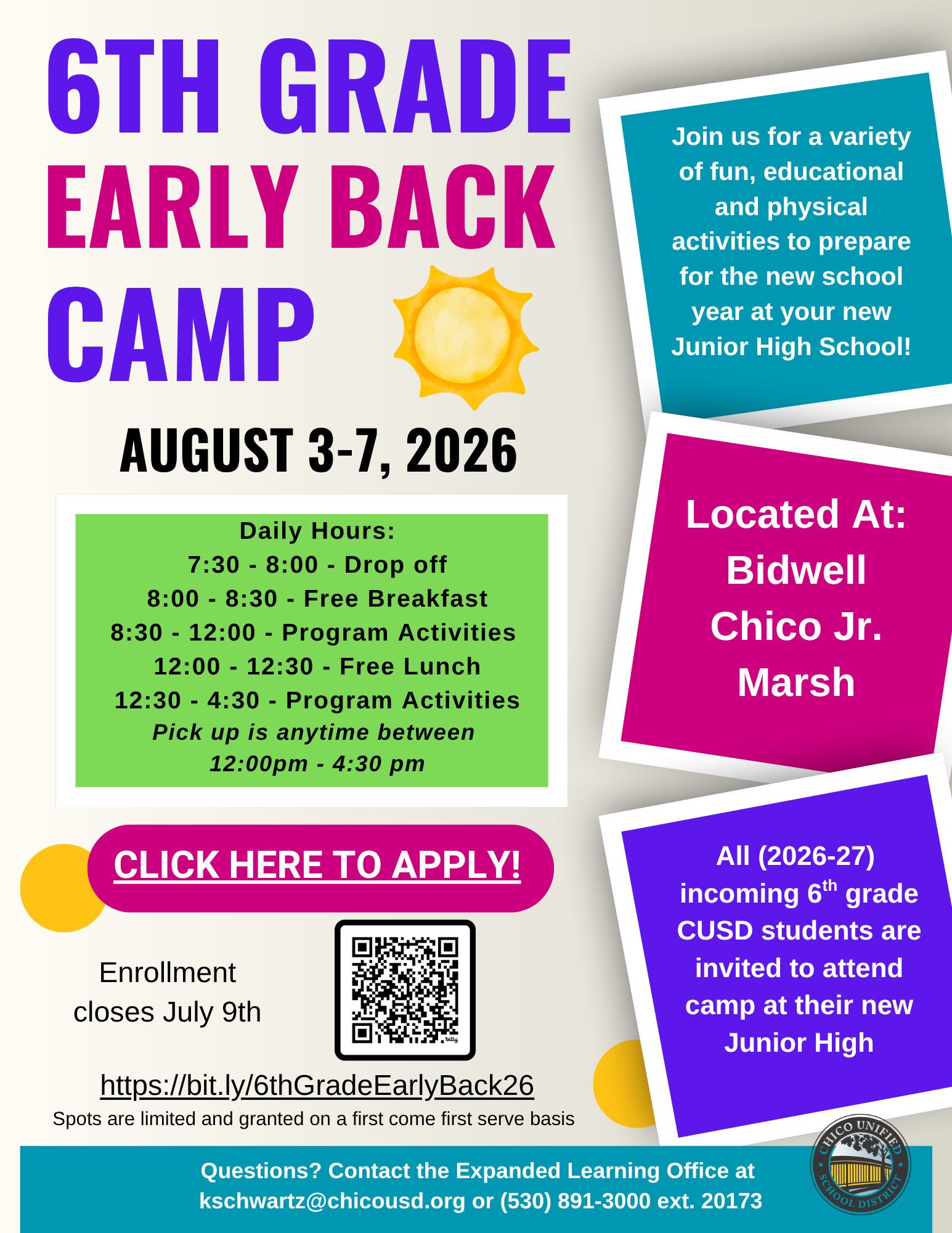 6th Grade Early Back Camp Flyer 2026
