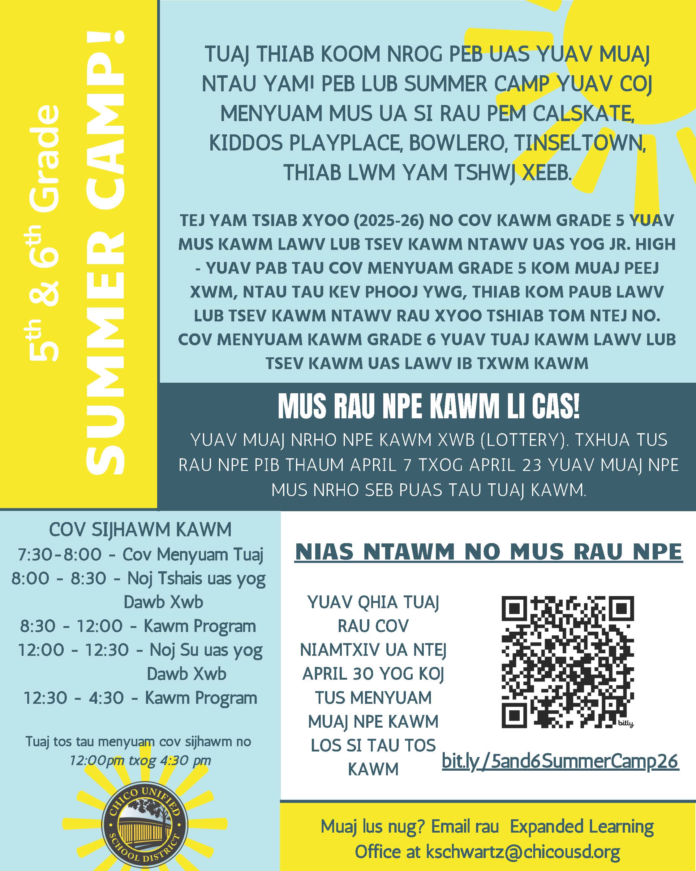 2026 5th and 6th Grade Summer Camp Flyer Hmong 