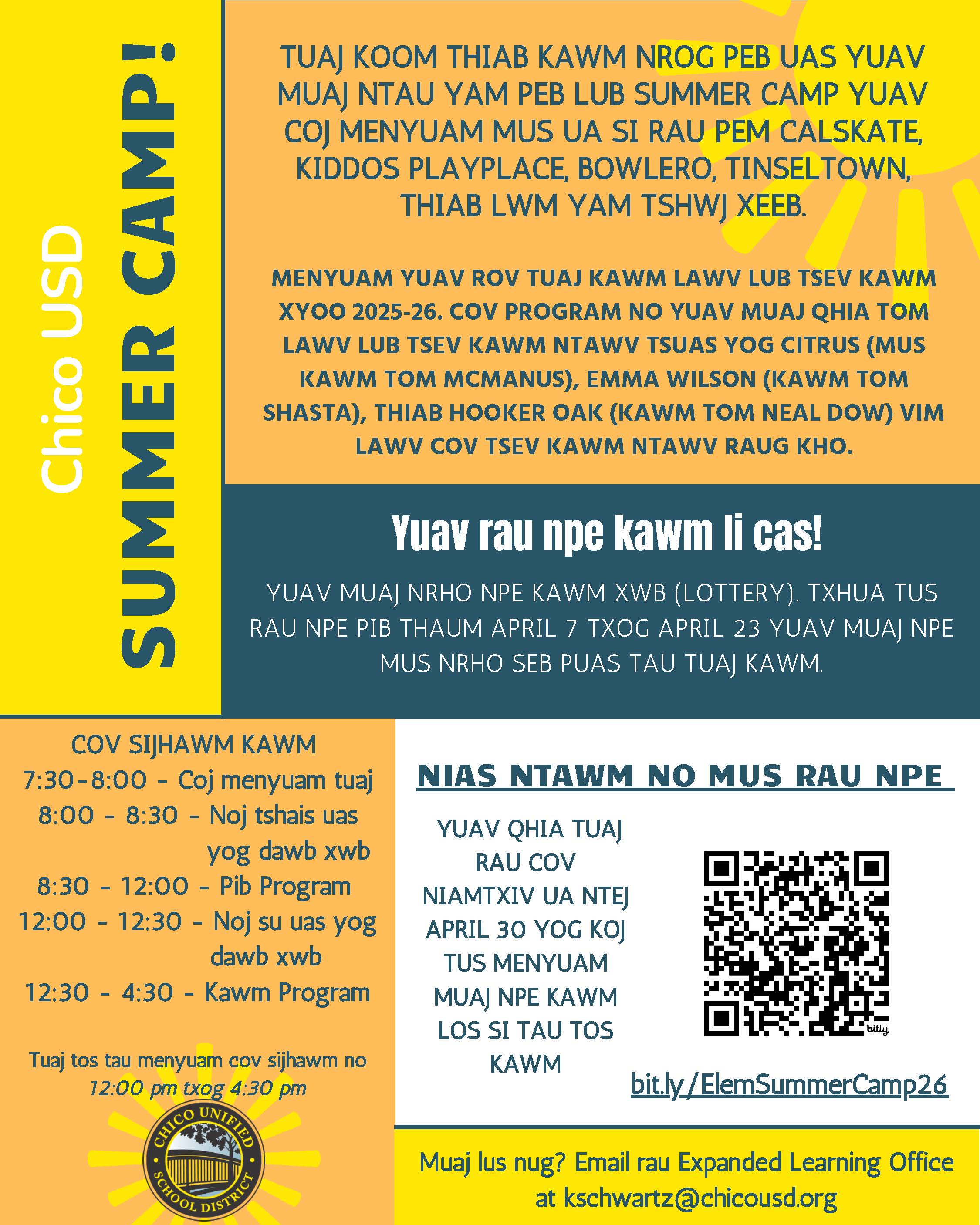 2026 Summer Camp Flyer in Hmong