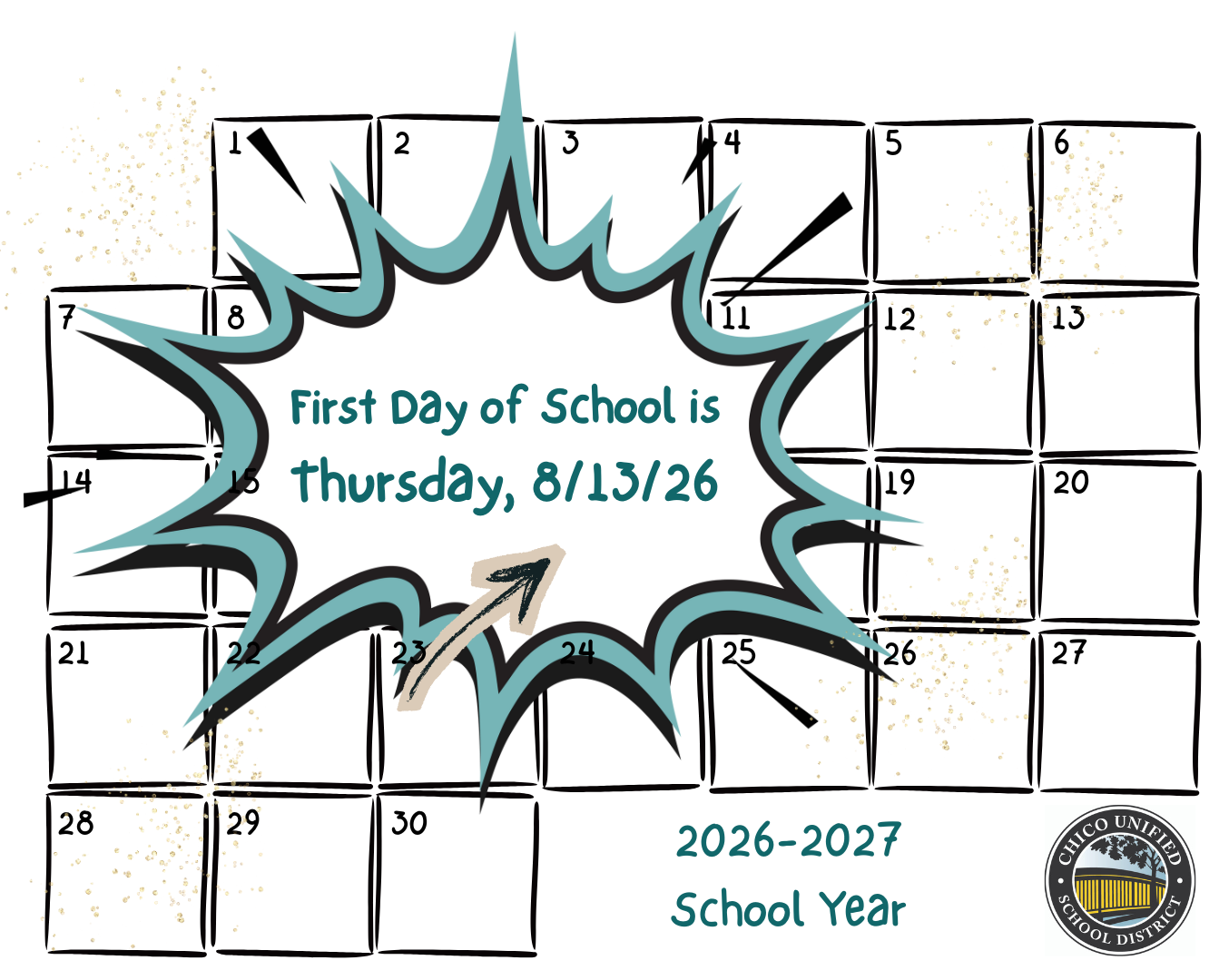 Student Calendar Graphic with text, 