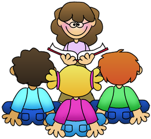Clipart of adult reading to kids.